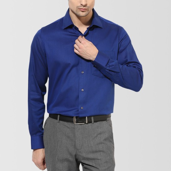 Blue Solid Regular Fit Formal Shirt